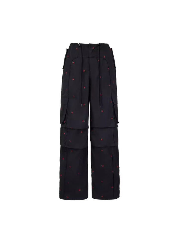 Small cherry embroidered work pants