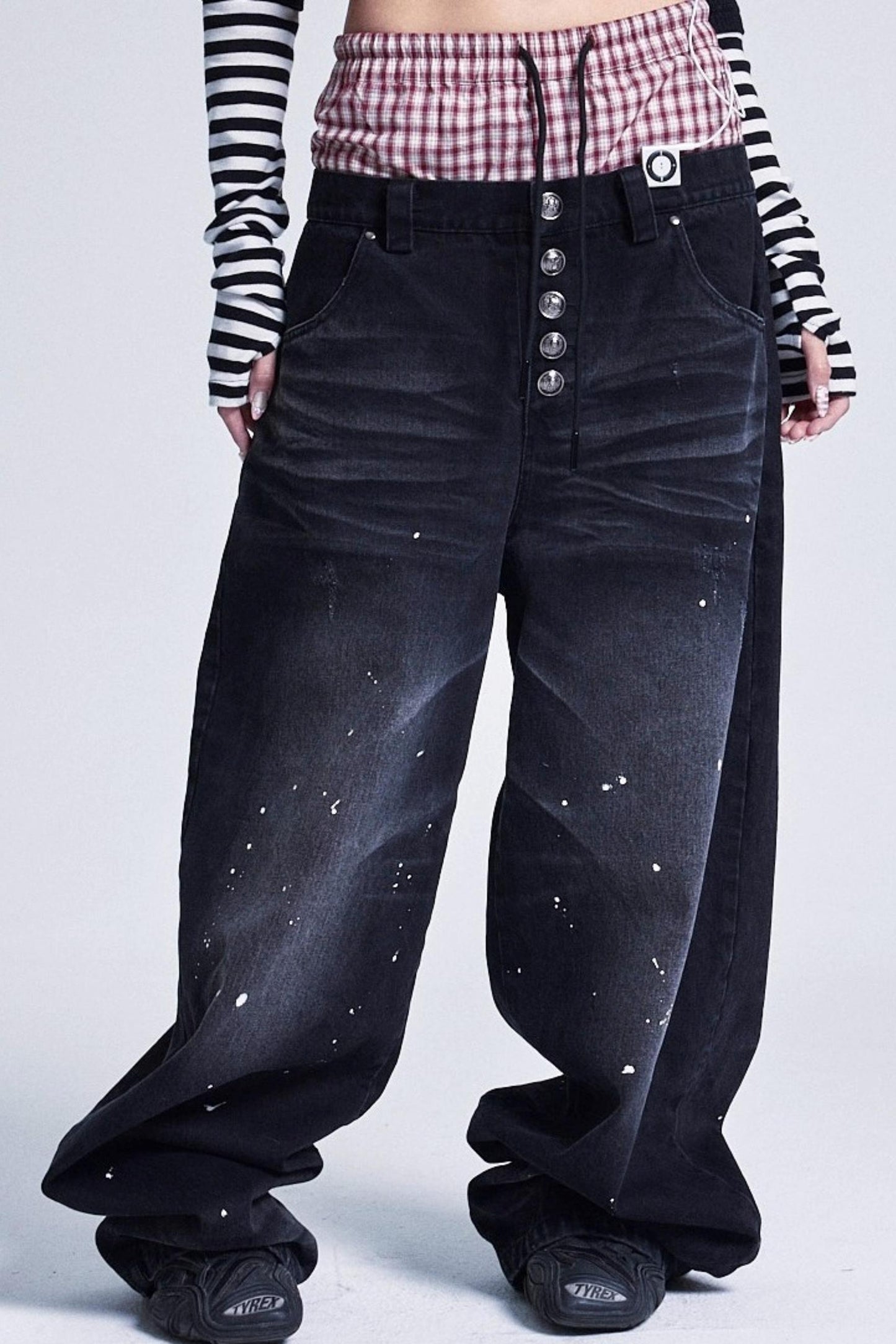 Distressed Ink Wash Baggy Pants