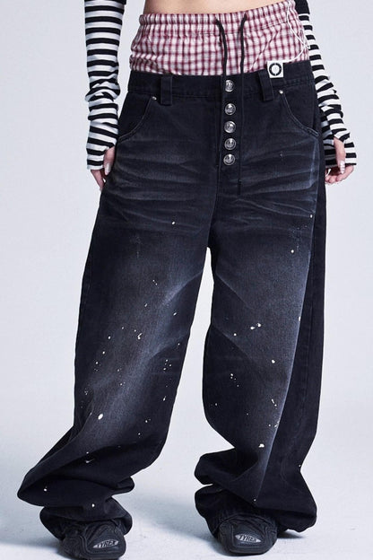 Distressed Ink Wash Baggy Pants