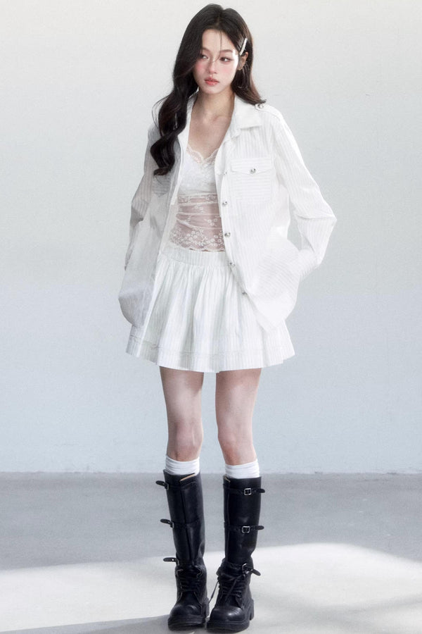 Striped Intellectual Elegance Shirt Two-Piece Set-Up