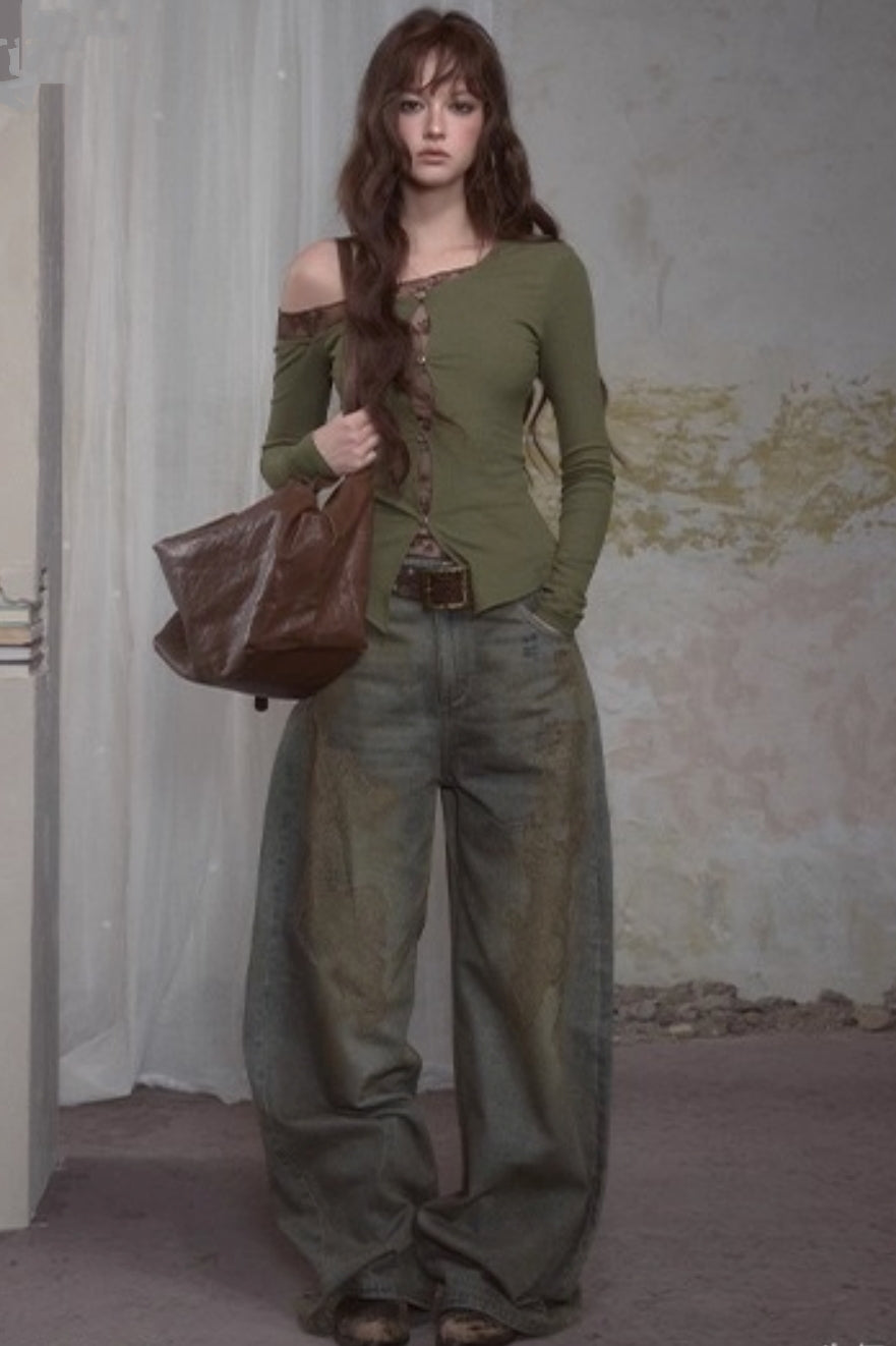 Retro Lace Straight Jeans