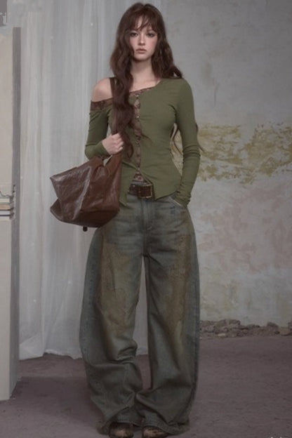 Retro Lace Straight Jeans