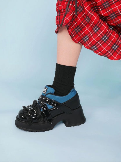 Ruffle Buckle Velcro Platform Shoes