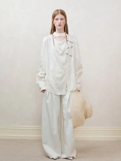 Lazy Loose Draped Jacquard Shirt