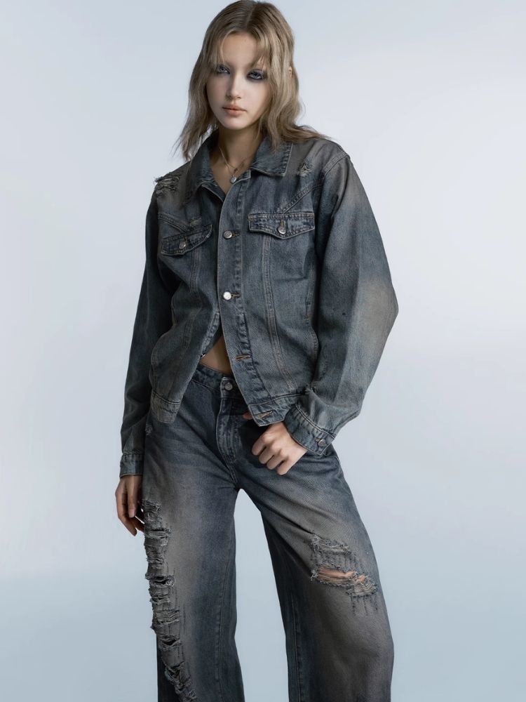 Heavy duty washed denim jacket