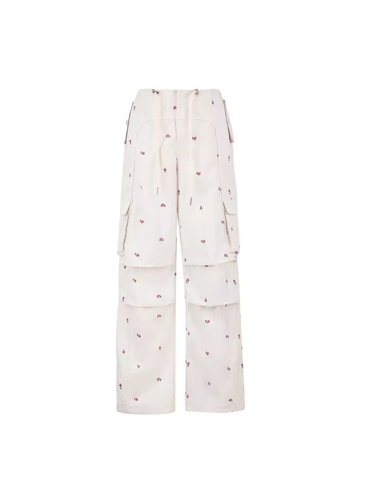 Small cherry embroidered work pants