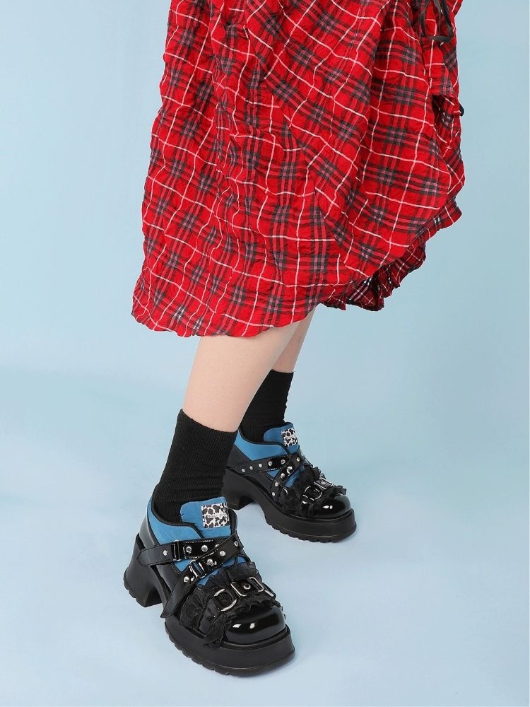 Ruffle Buckle Velcro Platform Shoes