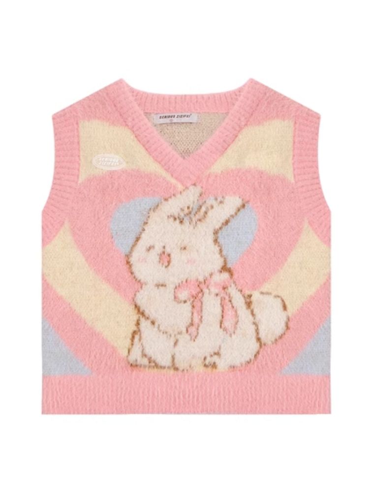 Pink Rabbit Love Knit V-Neck Sweater Vest