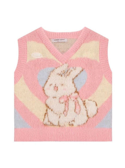 Pink Rabbit Love Knit V-Neck Sweater Vest