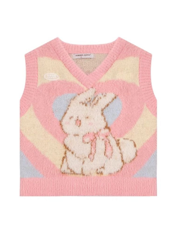 Pink Rabbit Love Knit V-Neck Sweater Vest