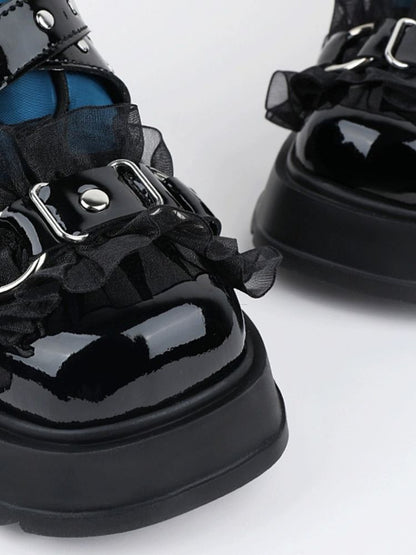 Ruffle Buckle Velcro Platform Shoes