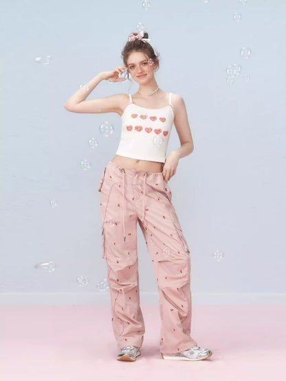 Small cherry embroidered work pants