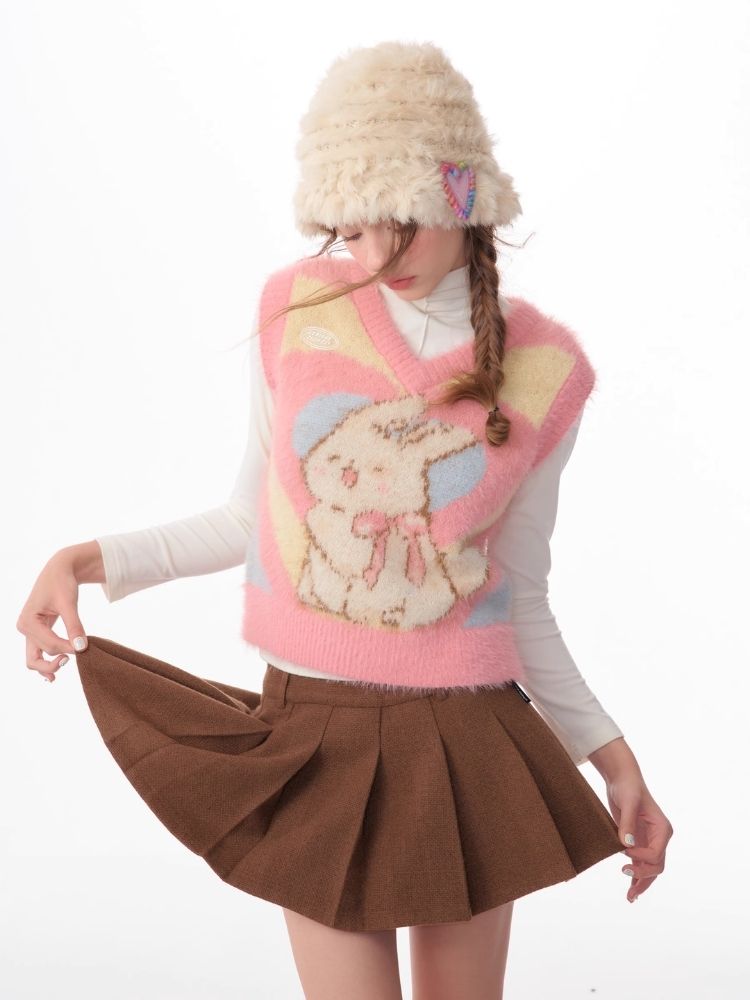 Pink Rabbit Love Knit V-Neck Sweater Vest