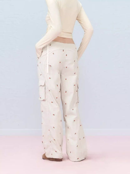 Small cherry embroidered work pants