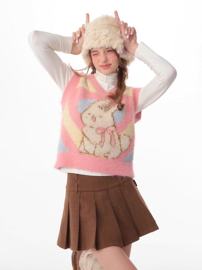 Pink Rabbit Love Knit V-Neck Sweater Vest