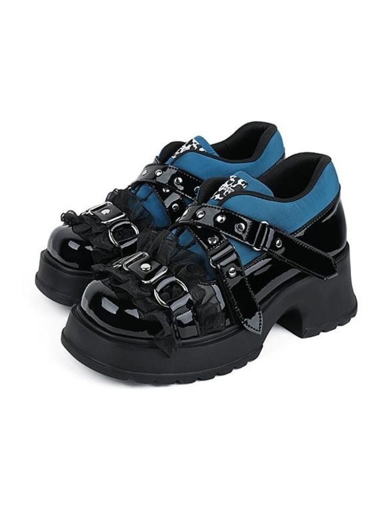 Ruffle Buckle Velcro Platform Shoes