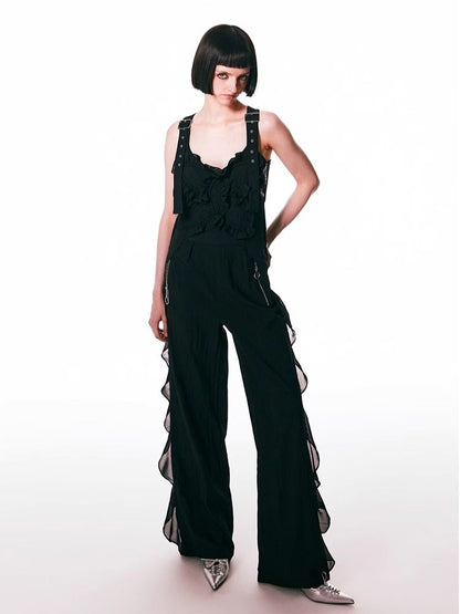 Lace Wide Leg Jumpsuit Back Pants