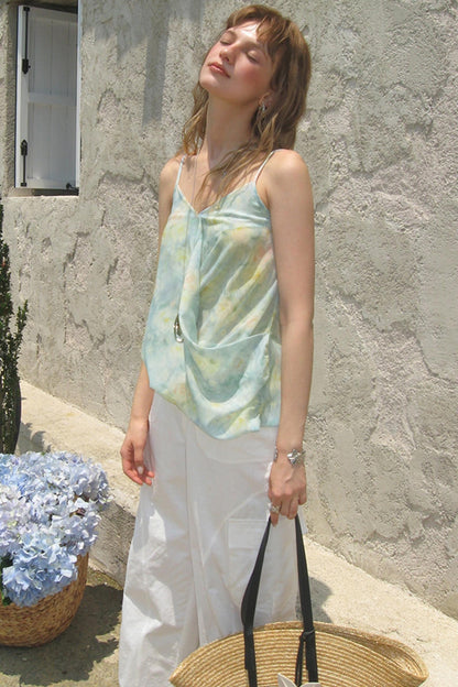 Blue Floral Thin V-Neck Camisole