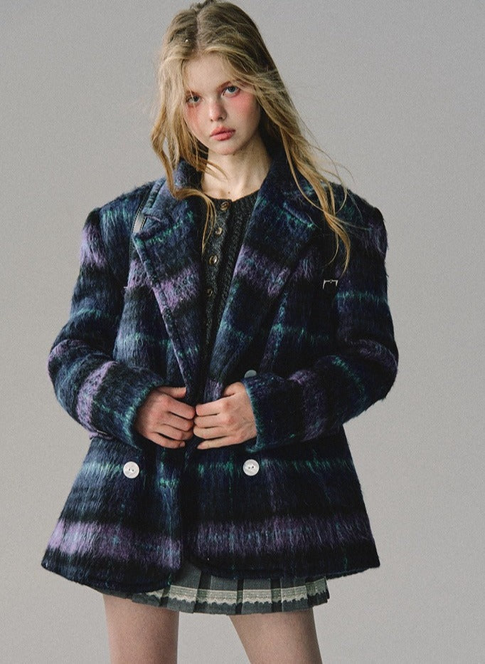 Violet Long Cropped Wool Coat Jacket