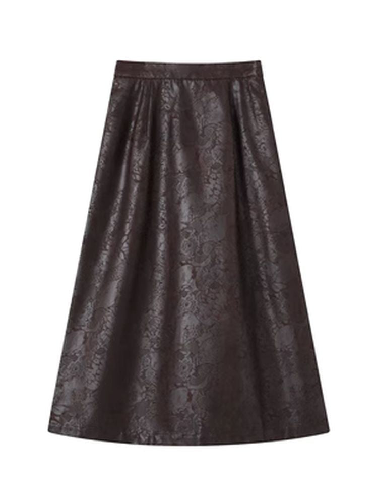 Retro Print Leather A-Line Skirt