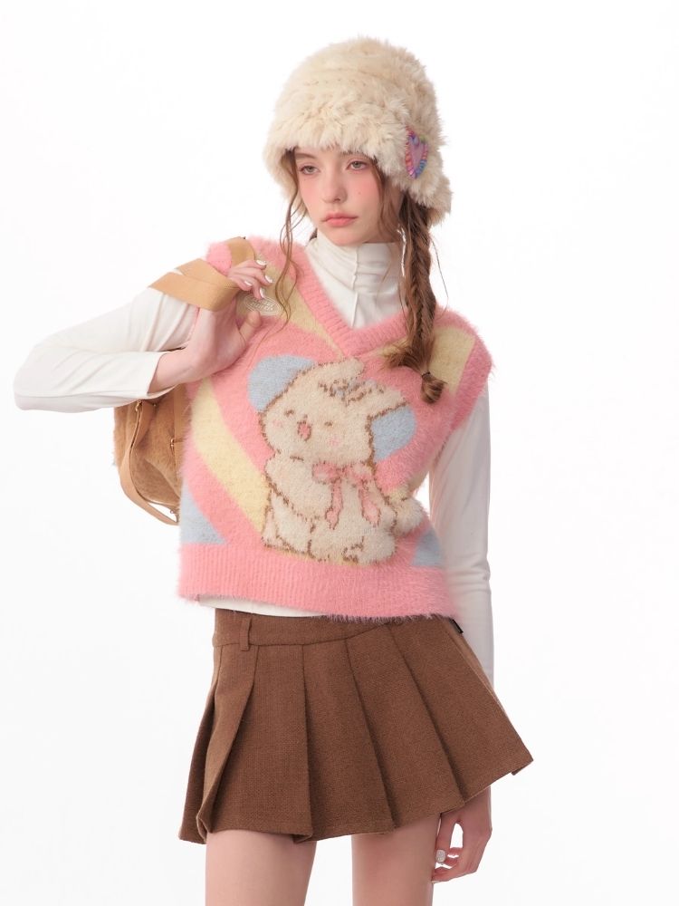 Pink Rabbit Love Knit V-Neck Sweater Vest