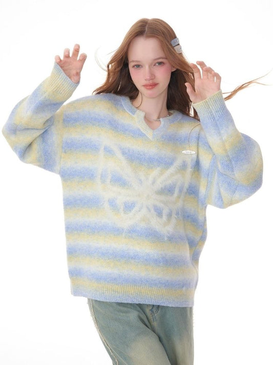 Striped Hairy Butterfly Thick Sweater