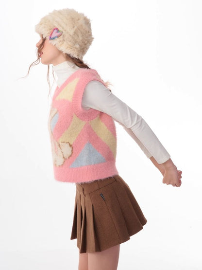 Pink Rabbit Love Knit V-Neck Sweater Vest