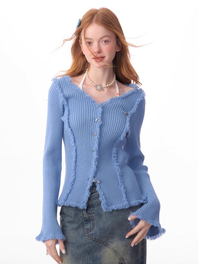 Large V-neck flared sleeves cardigan