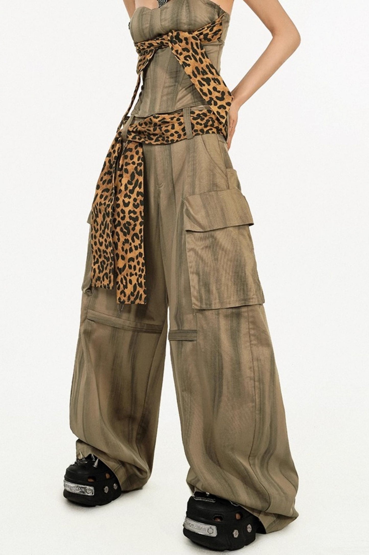 Retro Cargo Style Wide-leg Pants