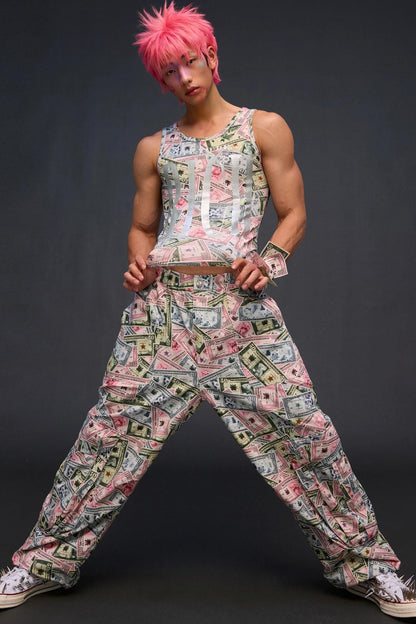 Money Print Wide-Leg Pants