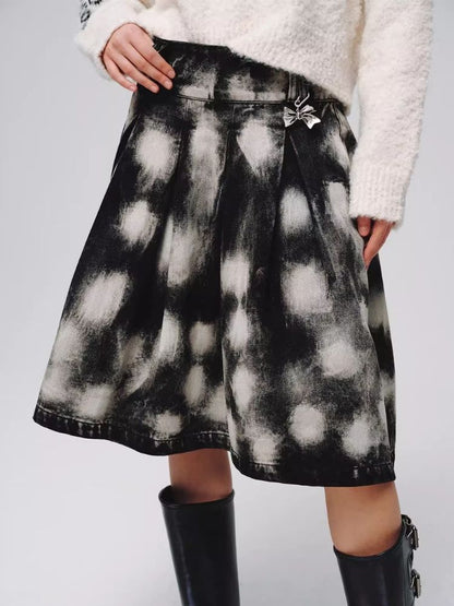 Denim Wide Pleated Umbrella Skirt