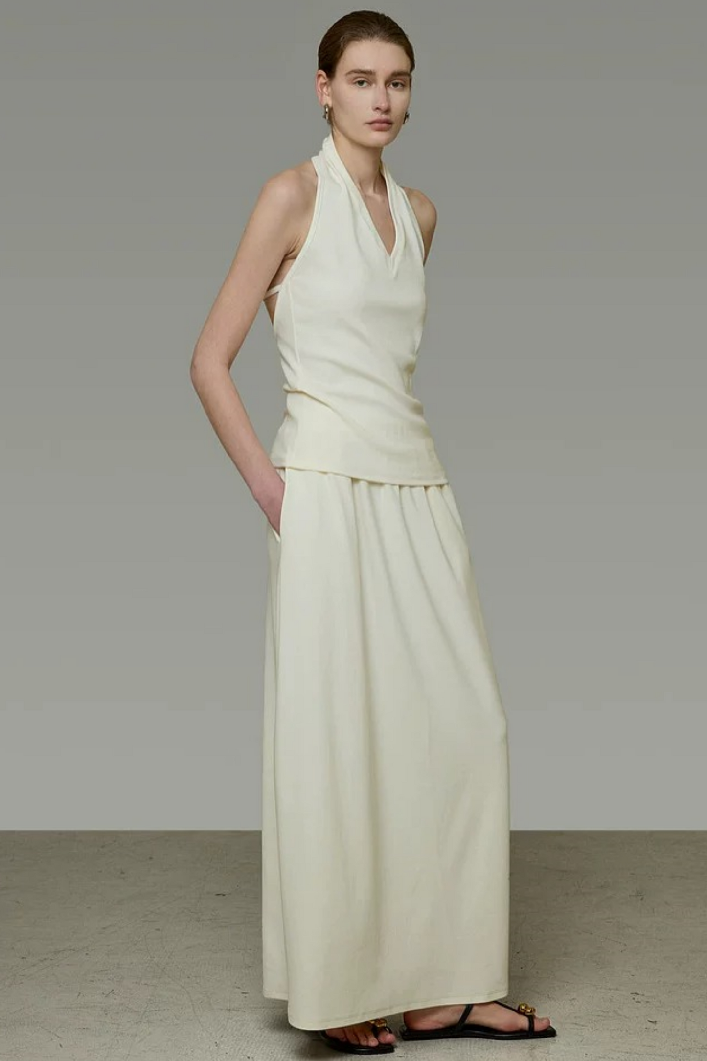 White Halter Backless Top Set-Up