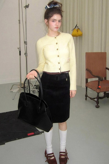 Monogram Patch Crew Neck Fleece Cardigan