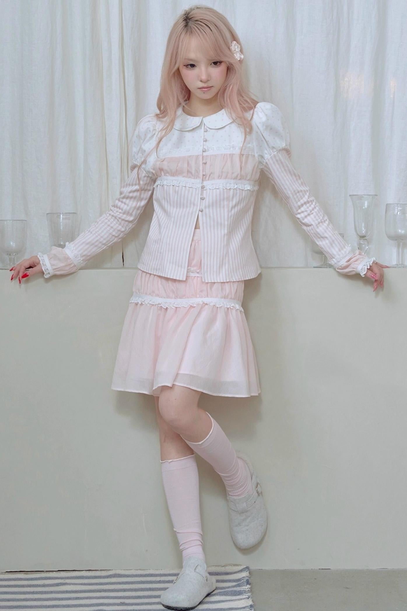 Pleated Lace Pink Skirt