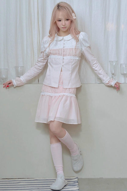 Pleated Lace Pink Skirt