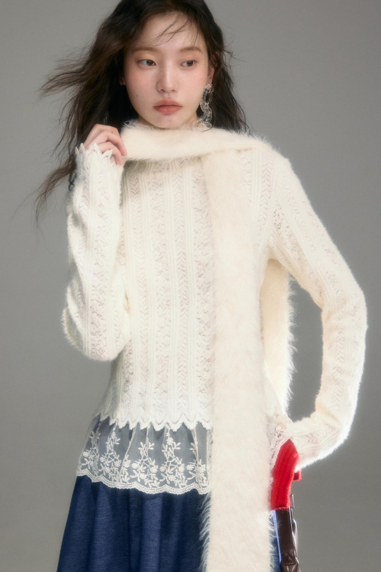 Cloud Lace Knit Long Sleeve Top