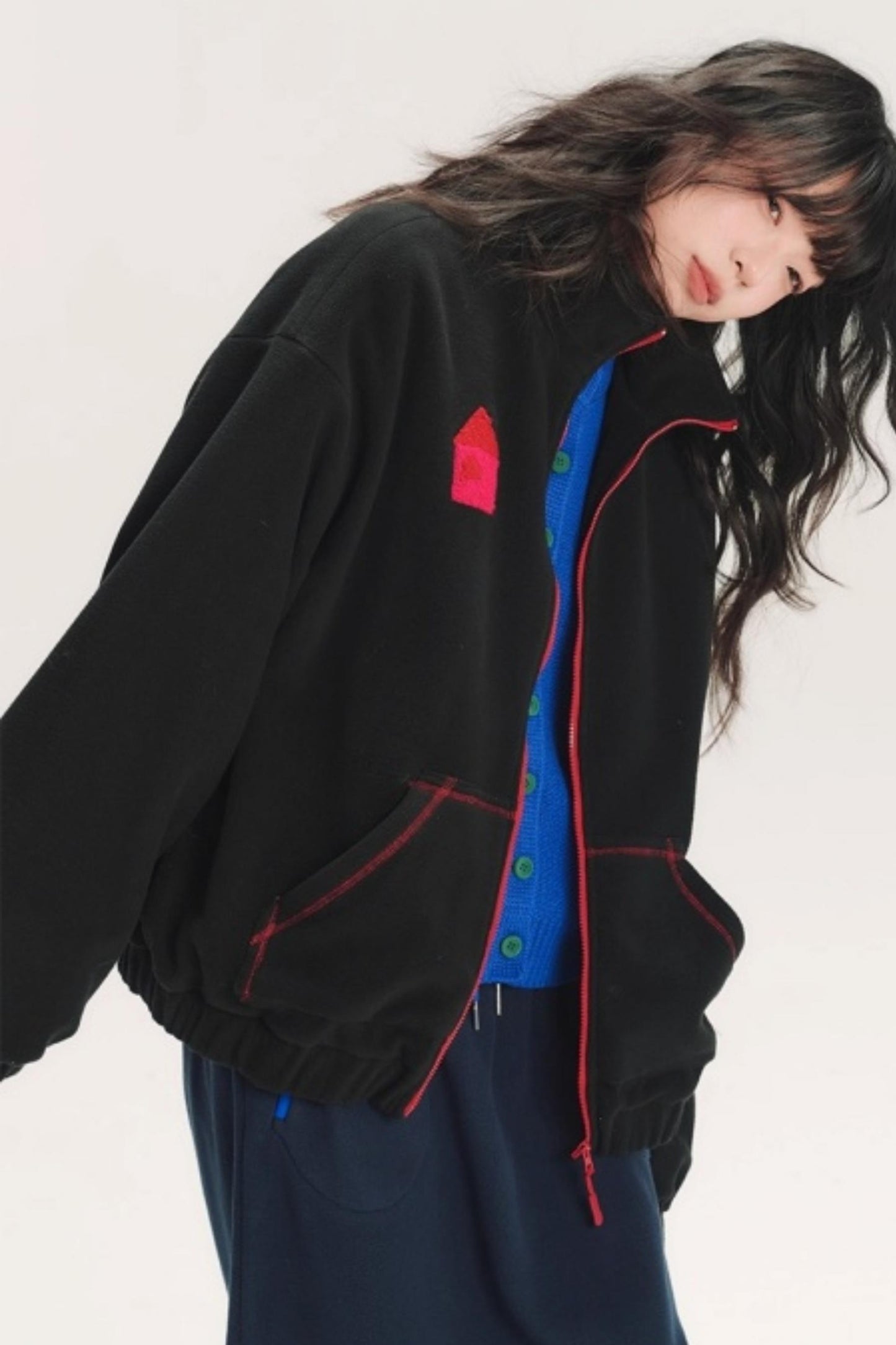 Color-Block Embroidery Fleece Jacket
