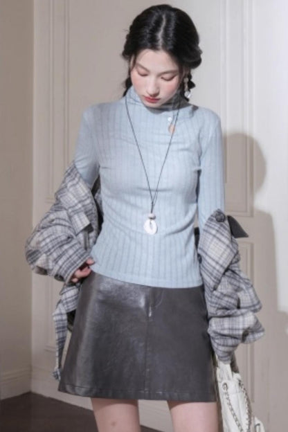 Light Blue Turtleneck Knitwear Top