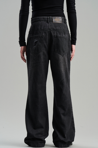 Distressed Denim Rivets Pants