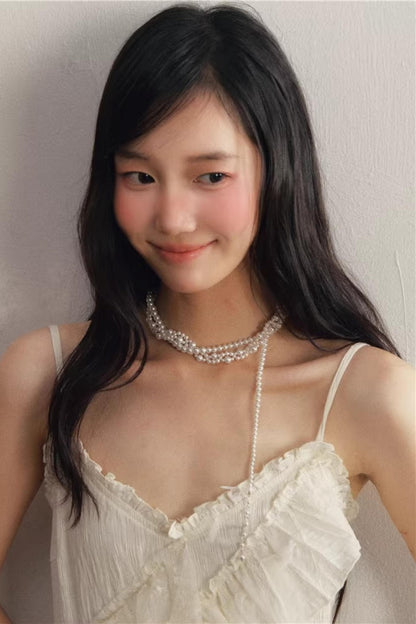 White Pearl Wrapped Necklace