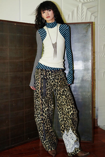 Leopard-Print Washed Distressed Pants