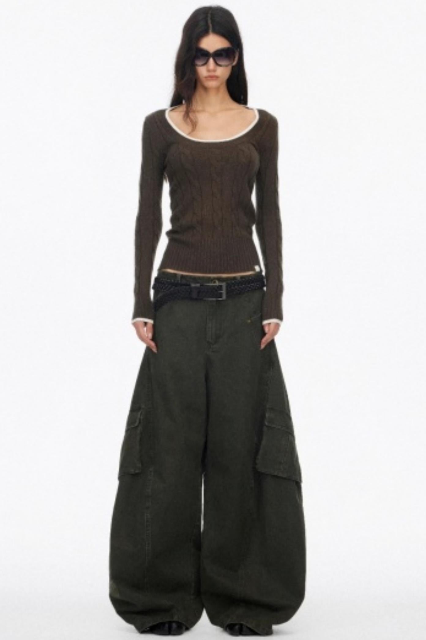 Distressed Wide-Leg Cargo Pants