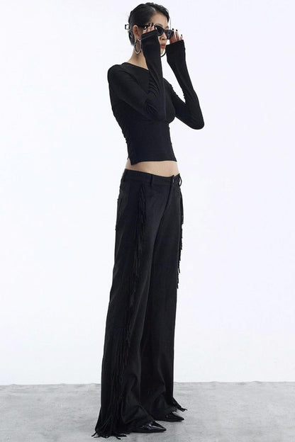 Vintage Low-Rise Fringe Pants