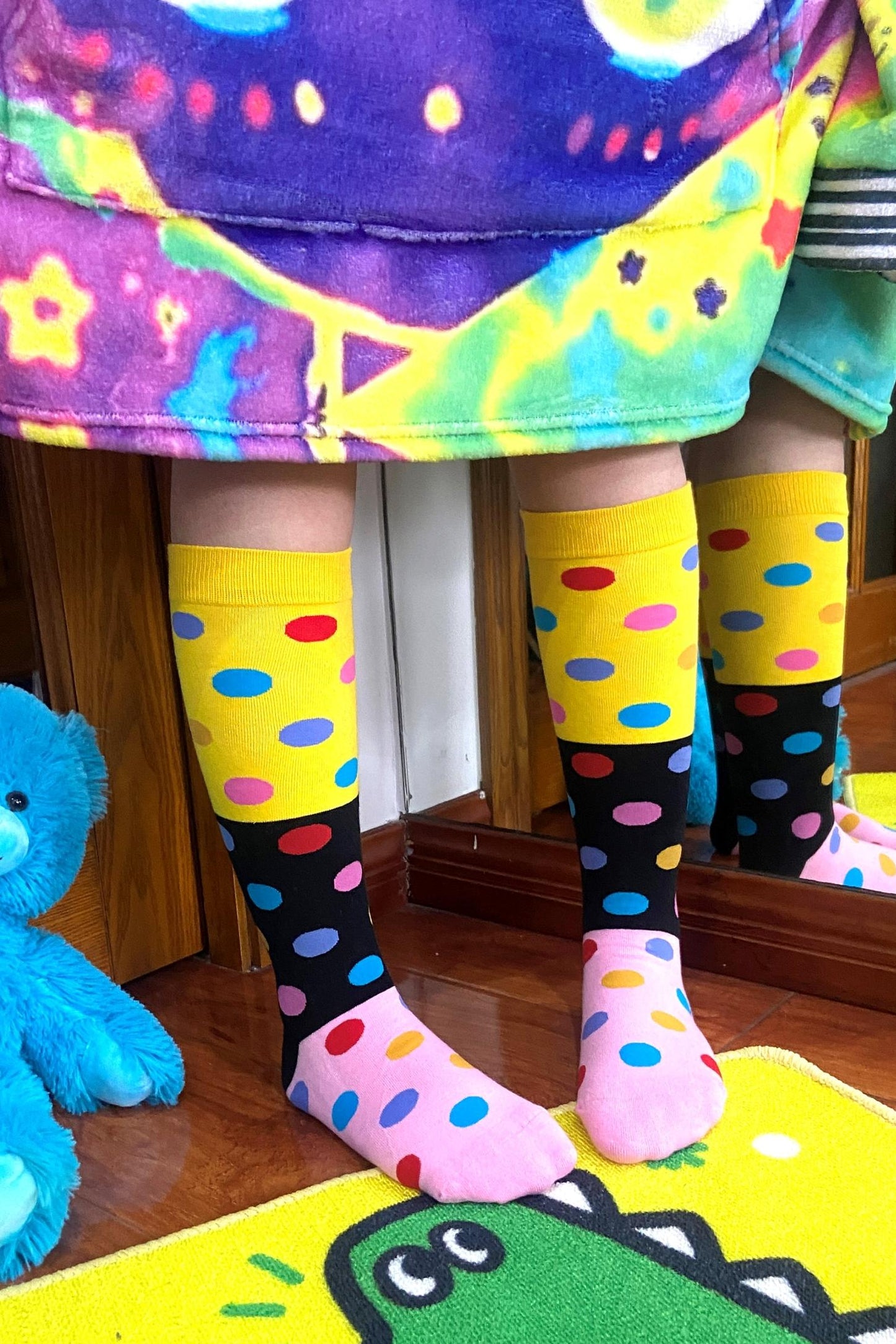 Color-Block Polka Dot Socks