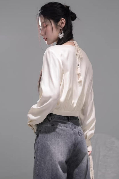 Embroidered Apricot Halter Top Set