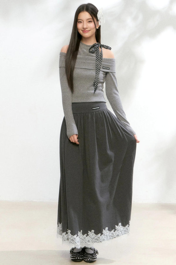 Polka Dot Knitwear Sweater Skirt Set-Up