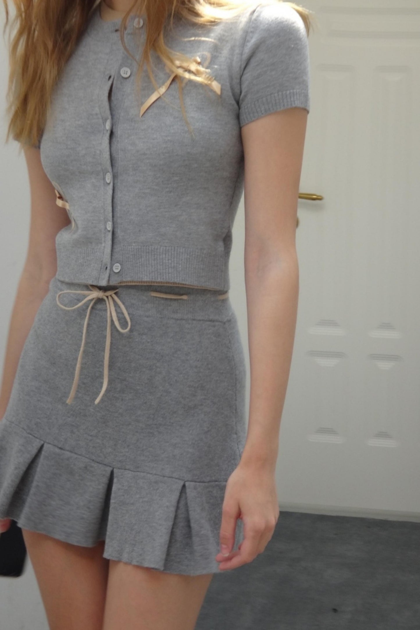 Vintage Gray Knit A-line Skirt Set-Up