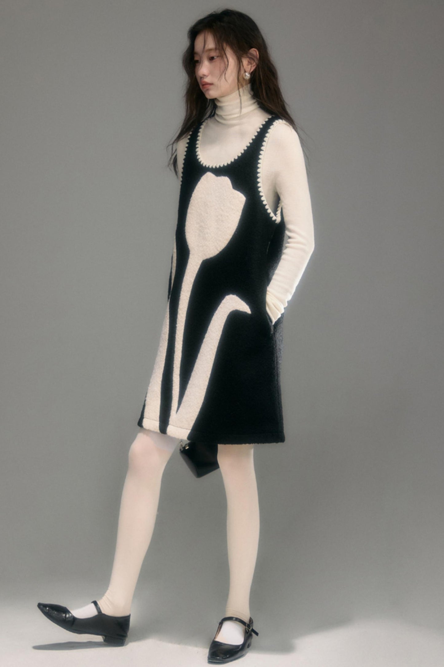 Little Tulip Flower Woolen Vest Dress