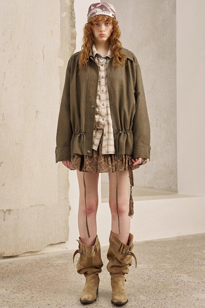 Drawstring Pleats Waist Jacket