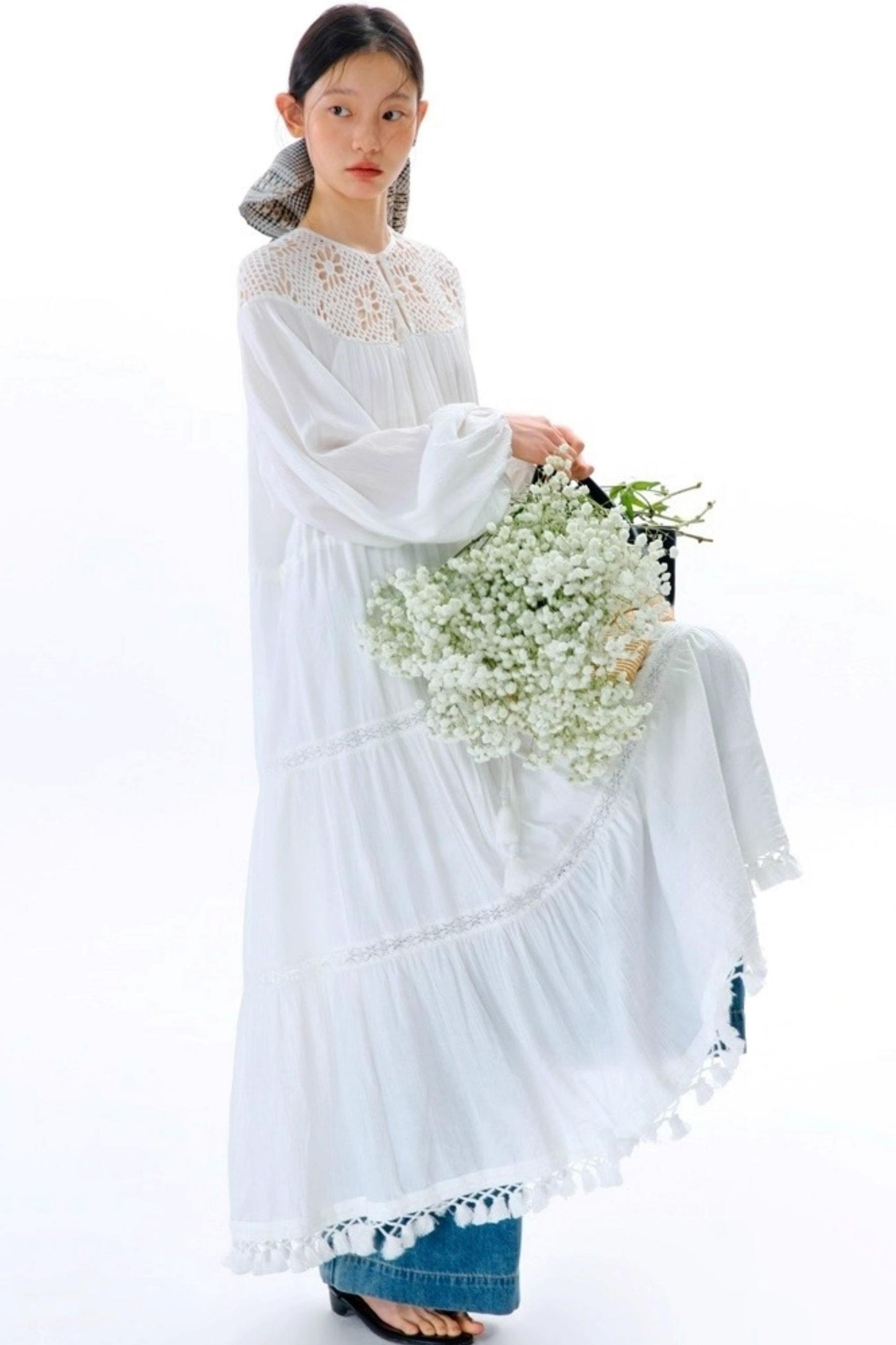 Dream Catcher Lace Panel Long-Sleeved Dress